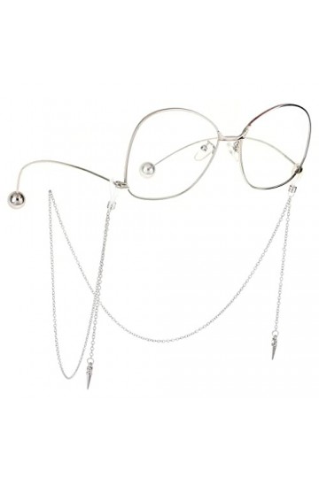XOUVY Lunettes en métal Corde Argent Rivet Strass Pendentif Lunettes Chaîne Accessoires de Mode B Talla ?nica 