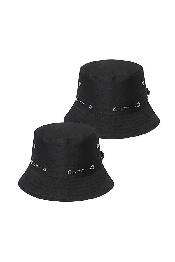 2 Pièces Chapeau de Pêcheur imprimé Bobs Chapeaux de Soleil de Plage Pliables Chapeaux de Pêcheur pour Femmes Hommes Cordon d