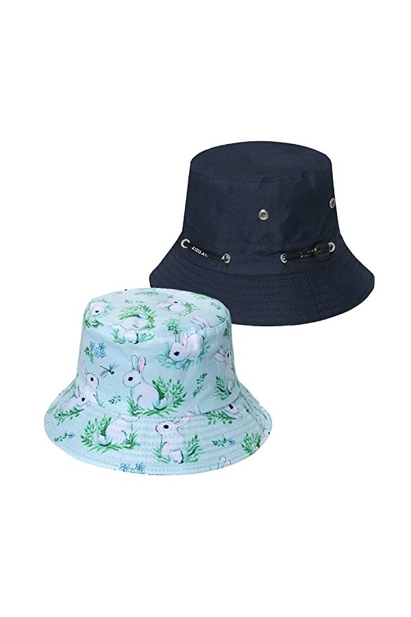 2 Pièces Chapeau de Pêcheur imprimé Bobs Chapeaux de Soleil de Plage Pliables Chapeaux de Pêcheur pour Femmes Hommes Cordon d