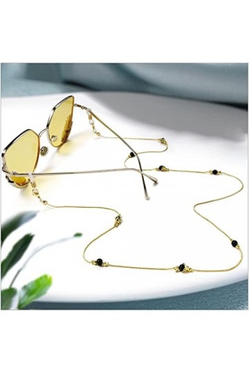 XOUVY Mode cuivre Fine chaîne Lunettes Noir Perle chaîne Cou Sangle Lunettes de Soleil chaîne Longe Femmes Accessoires Coule