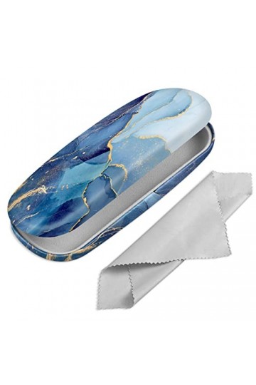 Fintie Étui à lunettes rigide avec chiffon de nettoyage pour homme et femme, Marbre Océan, Small