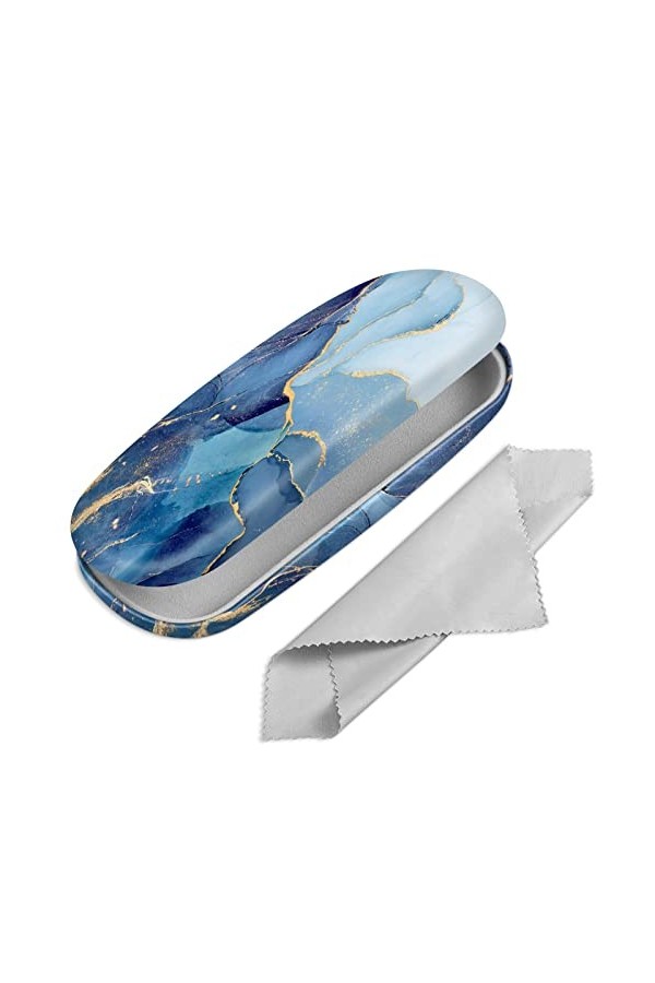 Fintie Étui à lunettes rigide avec chiffon de nettoyage pour homme et femme, Marbre Océan, Small