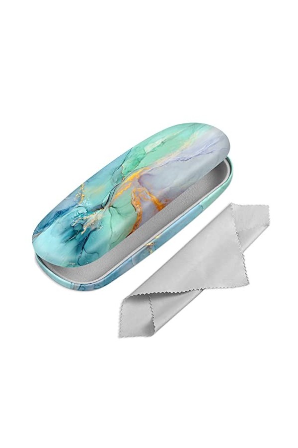 Fintie Étui à lunettes rigide avec chiffon de nettoyage pour homme et femme, Marbre Océan, Small
