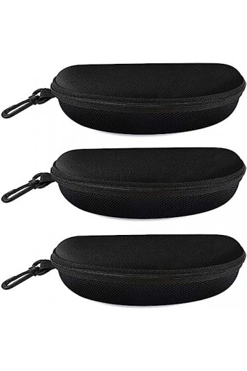 alladaga Lot de 3 étuis à lunettes et lunettes de soleil avec mousqueton en plastique, Noir