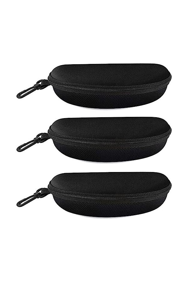 alladaga Lot de 3 étuis à lunettes et lunettes de soleil avec mousqueton en plastique, Noir