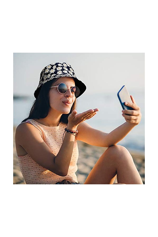 RZKJ-SHOP female Chapeau de Seau Coton Chapeau de Soleil Bob, Chapeau Pêcheur dété Bucket Hat Aux Bords Arrondis Pliable Ant