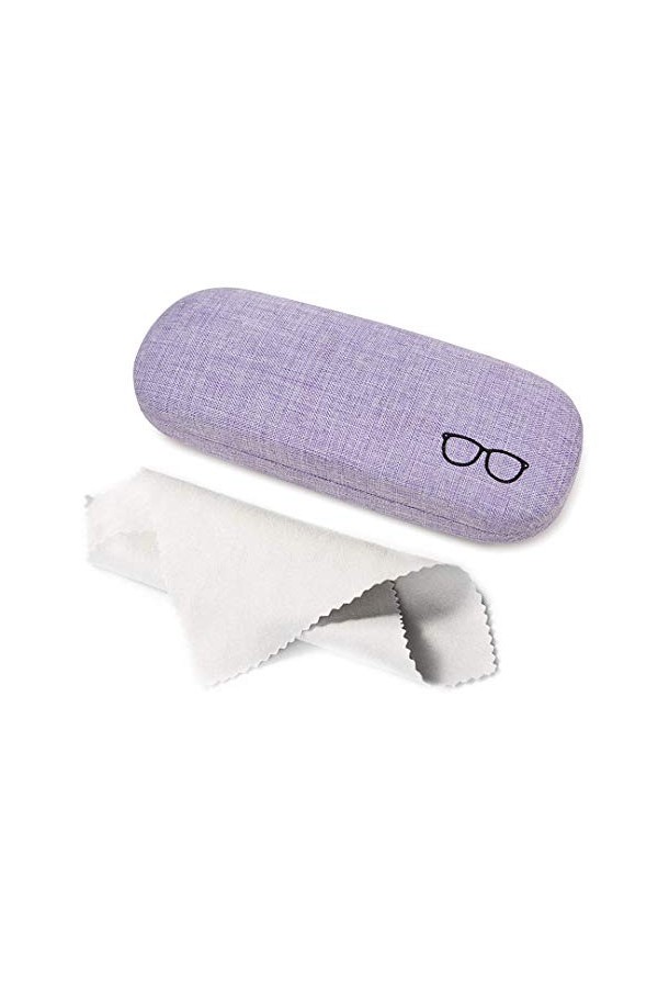 Kono Étui à Lunettes Rigide en Toile de Lin Portable Étui de protection pour Lunettes et Lunettes de Soleil avec Chiffon en M
