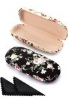 2 Pièces Étuis à Lunettes Étui à Lunettes Rigide pour Femmes Étui à Lunettes Rétro Portable en Tissu Floral Abricot, Noir 