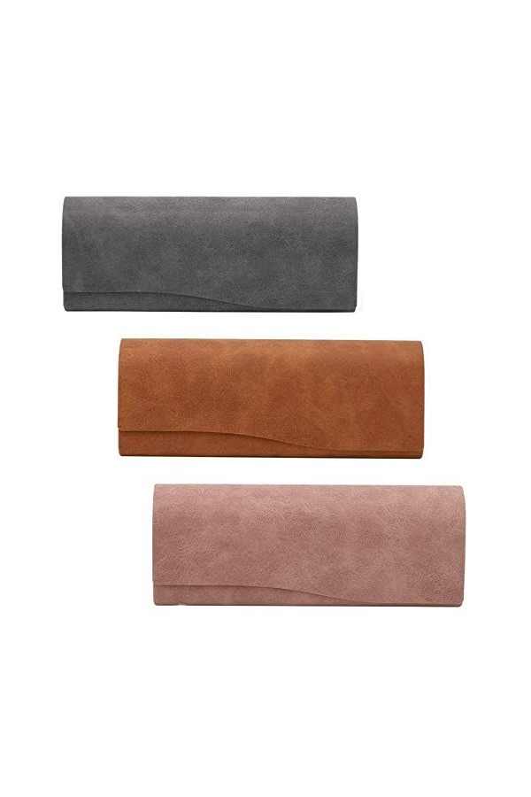 3 Pièces Étui Lunettes Cuir, Étui Rigide Lunettes, Étui à Lunettes de Mode, Aspect Cuir, Bouton Pression Magnétique, Femmes, 