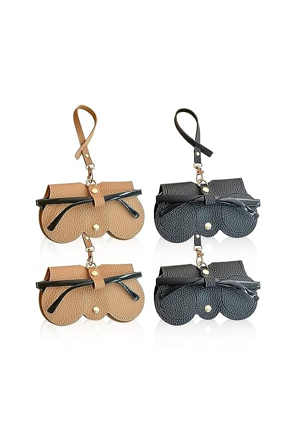 RobLuX 4 Pièces Pochette Portable Mince pour Lunettes Soleil Étui à Lunettes Soleil en Cuir Souple Brun Clair Noir Étui à Lun
