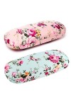 Geila Lot de 2 étuis à lunettes motif floral - Pour femme - Portable - En tissu à fleurs - Style rétro, Blau X 1 + Rosa X 1, 