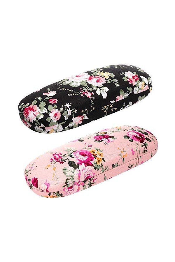 Geila Lot de 2 étuis à lunettes motif floral - Pour femme - Portable - En tissu à fleurs - Style rétro, Blau X 1 + Rosa X 1, 
