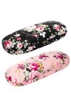 Geila Lot de 2 étuis à lunettes motif floral - Pour femme - Portable - En tissu à fleurs - Style rétro, Blau X 1 + Rosa X 1, 
