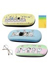 WACH AUF 3 Pièces Chat Mignon à Clapet Étuis à Lunettes Rigides avec 3 Chiffons Nettoyage Organisateur Lunettes Portable pour