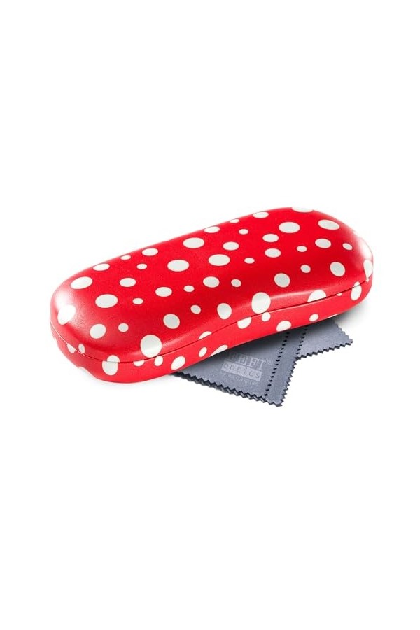 FEFI Étui à lunettes rigide à pois décoratifs avec chiffon de nettoyage, rouge, M
