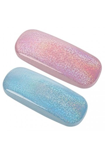 TRUEIN 2 Pièces Boite Lunettes Rigide, Boite Lunettes Rigide en Cuir PU, Étui à Lunettes Éblouissant Portable avec Chiffon de