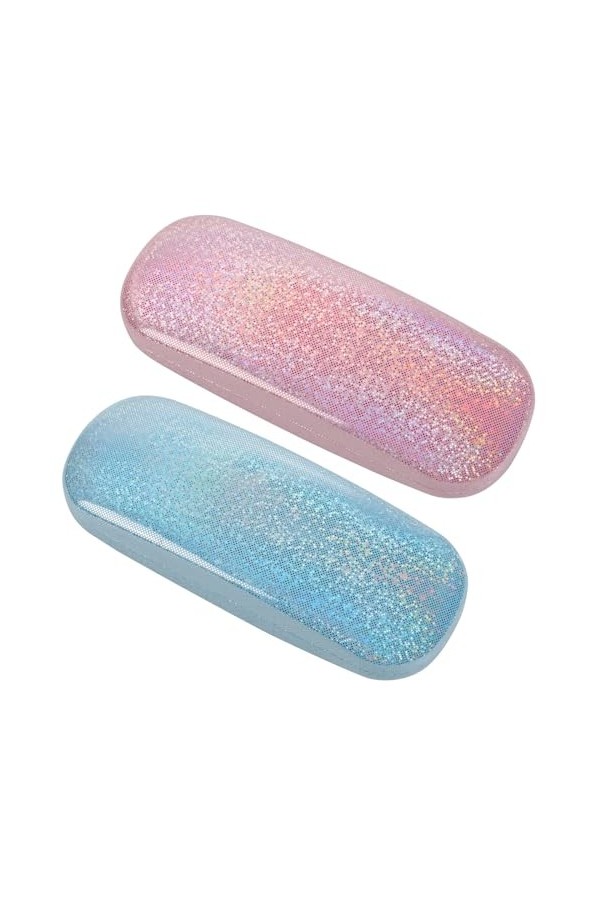 TRUEIN 2 Pièces Boite Lunettes Rigide, Boite Lunettes Rigide en Cuir PU, Étui à Lunettes Éblouissant Portable avec Chiffon de