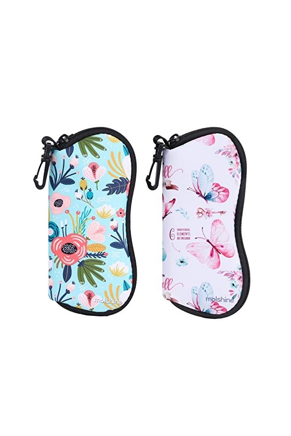 molshine 2 pièces étui à lunettes de soleil souple, pochette à lunettes en néoprène avec fermeture éclair, sac à lunettes por