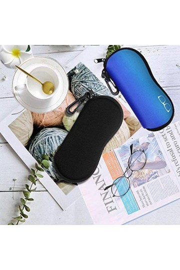 2 Pièces Étui à Lunettes en Néoprène, Étui Lunettes Souple, Sac à Lunettes Portable, Protecteur et Léger, avec Mousqueton, po
