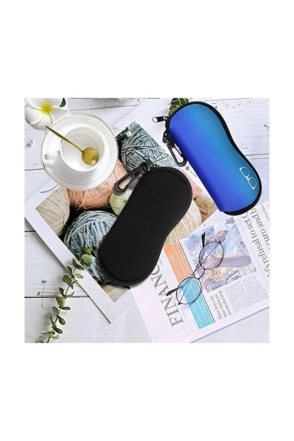 2 Pièces Étui à Lunettes en Néoprène, Étui Lunettes Souple, Sac à Lunettes Portable, Protecteur et Léger, avec Mousqueton, po