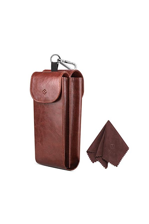 FINTIE Etui à Lunettes 2 en 1 avec Mousqueton, Housse à Lunettes Portable en Cuir végétalien, Etui Anti-Rayures pour Lunettes