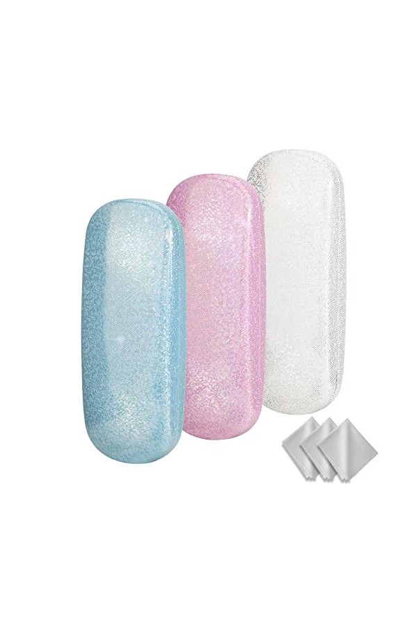 Hifot Étui Lunettes 3 pièces avec Chiffon à Lunettes, Étui Lunette Souple PU Cuir Sac Lunettes Boitier Lecture pour Femme Hom