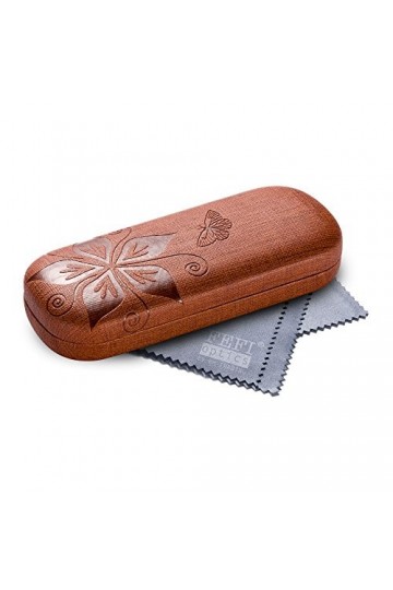 FEFI Etui à lunettes rigide Nature - motif floral embossé - y compris chiffon de nettoyage de lunettes de haute qualité