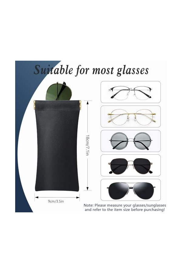 3 Pièces Etui Lunettes Souple, Cuir Etui Lunettes de Soleil Etui Lunettes Portable Squeeze Top, Mince Pochette Lunettes de So