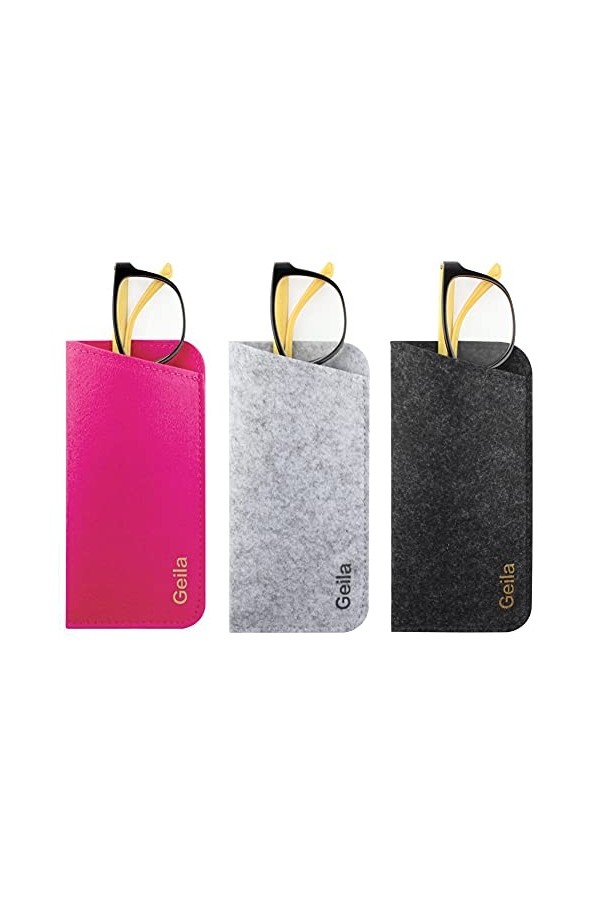 Geila Lot de 3 étuis à lunettes, étui à lunettes en feutre, étui souple à glisser dans la pochette, étui de rangement pour lu
