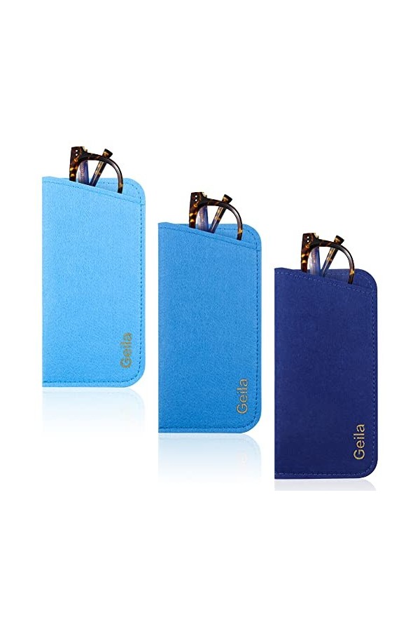 Geila Lot de 3 étuis à lunettes, étui à lunettes en feutre, étui souple à glisser dans la pochette, étui de rangement pour lu