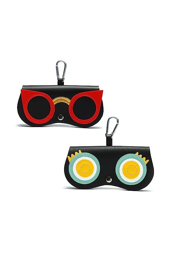 CCAIPU 2 Pcs Etui à Lunettes, Etui à Lunettes Portable en Cuir PU Etui de Protection pour Lunettes de Soleil pour Femmes Homm