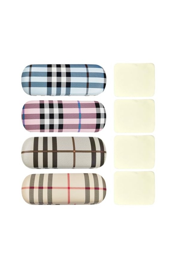 MEMOFYND Lot de 4 étuis à lunettes rigides avec 4 chiffons à lunettes, boîte de rangement pour lunettes de soleil, étui à lun