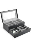 Procase Boîte à Lunettes, Ranger 12 Lunettes de Soleil ou Lunettes de Vue, 2 Compartiments avec Vitrine Couverture en Verre A