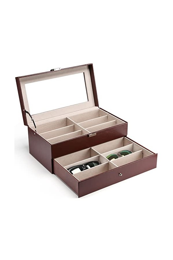 Procase Boîte à Lunettes, Ranger 12 Lunettes de Soleil ou Lunettes de Vue, 2 Compartiments avec Vitrine Couverture en Verre A