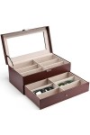 Procase Boîte à Lunettes, Ranger 12 Lunettes de Soleil ou Lunettes de Vue, 2 Compartiments avec Vitrine Couverture en Verre A