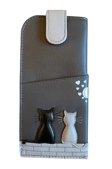 Mala Étui à lunettes en cuir souple Motif chat Noir/gris, gris, taille unique
