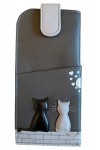 Mala Étui à lunettes en cuir souple Motif chat Noir/gris, gris, taille unique
