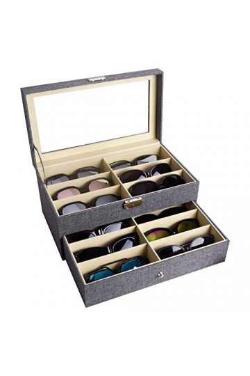 AUTOARK AW-151 Boîte de rangement verrouillable en cuir pour lunettes de soleil 16 pièces Blanc