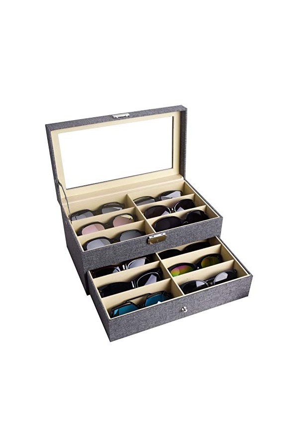 AUTOARK AW-151 Boîte de rangement verrouillable en cuir pour lunettes de soleil 16 pièces Blanc