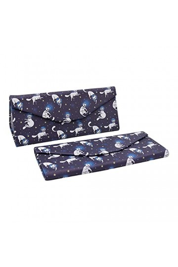 Real Sic Adorable étui à lunettes en cuir écologique pliable magnétique pour toutes les lunettes, Chat de lespace, Large