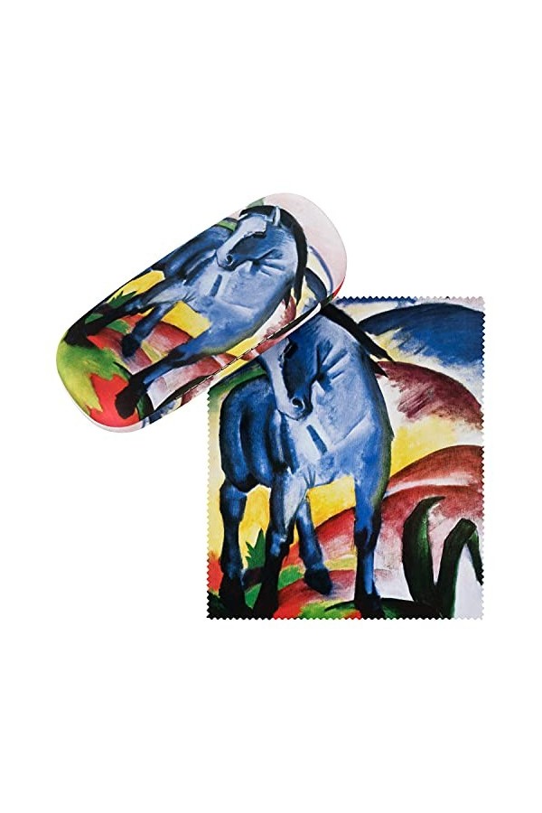 VON LILIENFELD Étui Lunettes Boîte Robuste Cadeau Étui Lunettes de Soleil Chiffon de Nettoyage Art Franz Marc : Cheval bleu