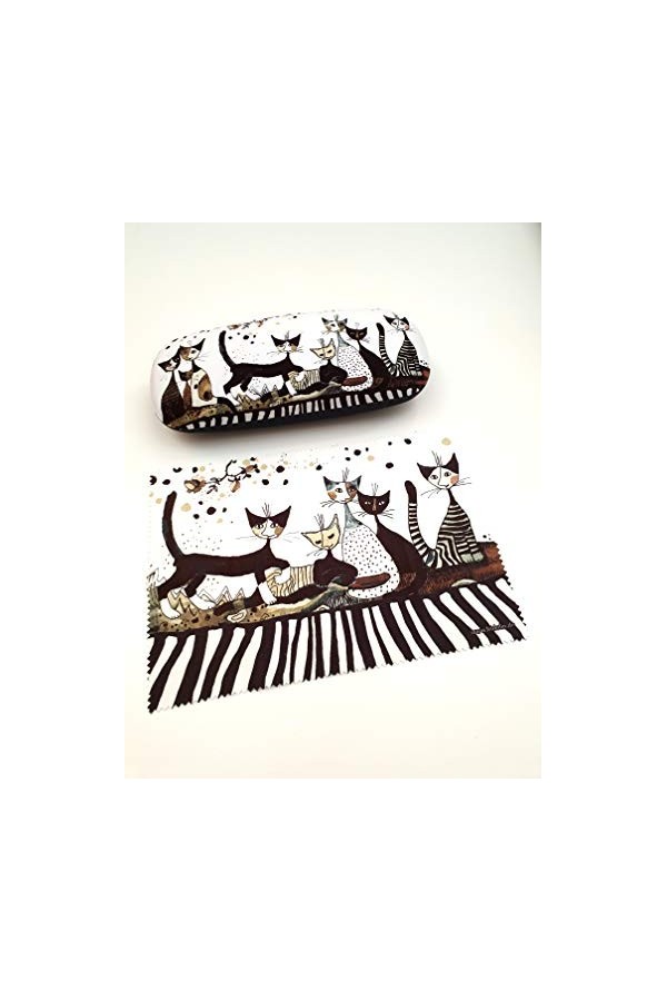 Fridolin Étui à lunettes rigide avec chiffon de nettoyage pour lunettes, motif de chats sépia dessiné par Rosina&nbsp;Wachtmeister