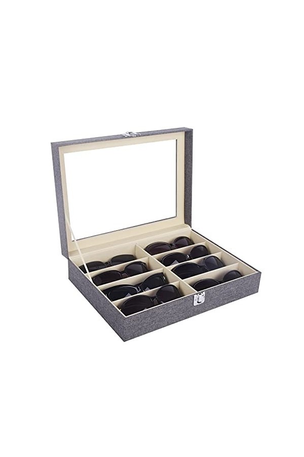 AUTOARK Boîte à lunettes en cuir,pour Soleil Lunettes en Montre,8 Compartiments,Verrouillable,avec Dessus en Verre,Noir,AW-08