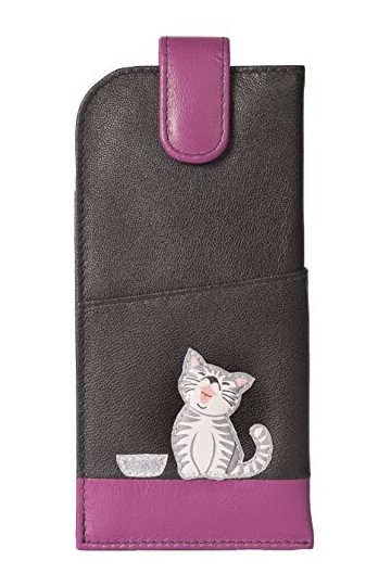 Mala Leather 5117 99 Étui à lunettes en cuir souple pour femme Motif chat, Noir , Taille unique,