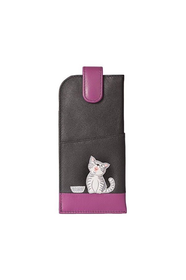 Mala Leather 5117 99 Étui à lunettes en cuir souple pour femme Motif chat, Noir , Taille unique,