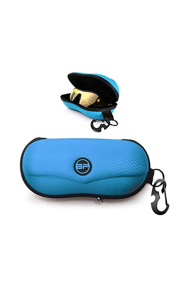 BLUPOND Étui de lunettes de soleil semi-rigide en EVA avec crochet de suspension en métal, clip de ceinture, rangement de lun