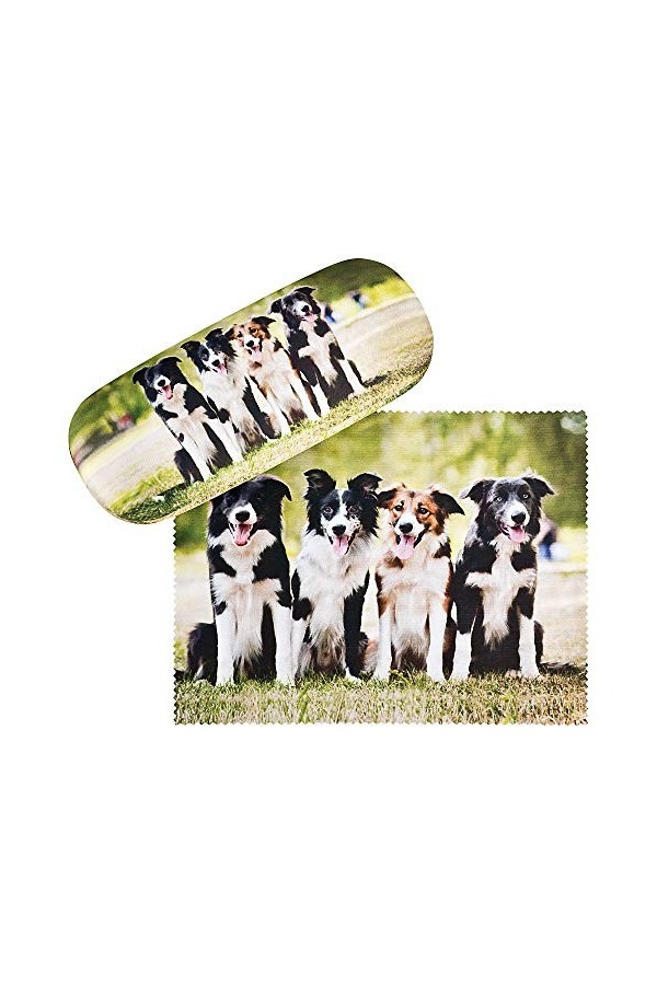 VON LILIENFELD Border Collies Étui Lunettes Boîte Robuste Cadeau Étui Lunettes de Soleil Chiffon de Nettoyage Chien