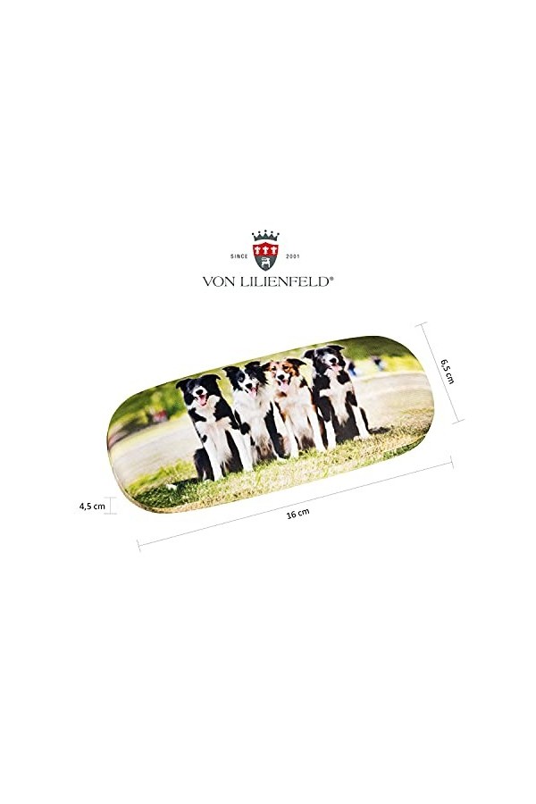 VON LILIENFELD Border Collies Étui Lunettes Boîte Robuste Cadeau Étui Lunettes de Soleil Chiffon de Nettoyage Chien