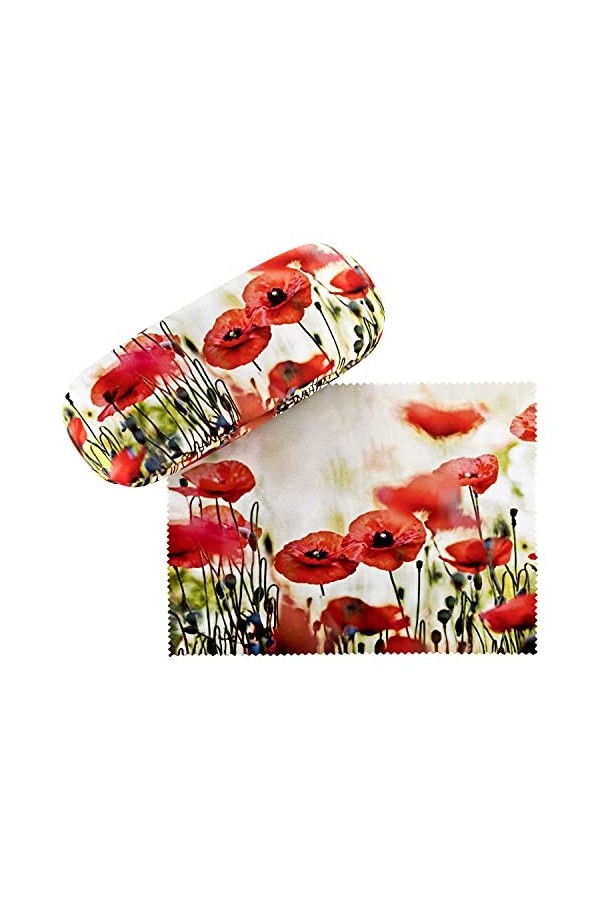 VON LILIENFELD Étui Lunettes Boîte Robuste Cadeau Étui Lunettes de Soleil Chiffon de Nettoyage Fleur Floral Coquelicots