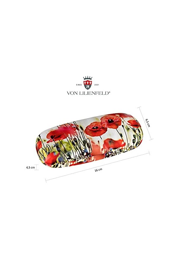 VON LILIENFELD Étui Lunettes Boîte Robuste Cadeau Étui Lunettes de Soleil Chiffon de Nettoyage Fleur Floral Coquelicots